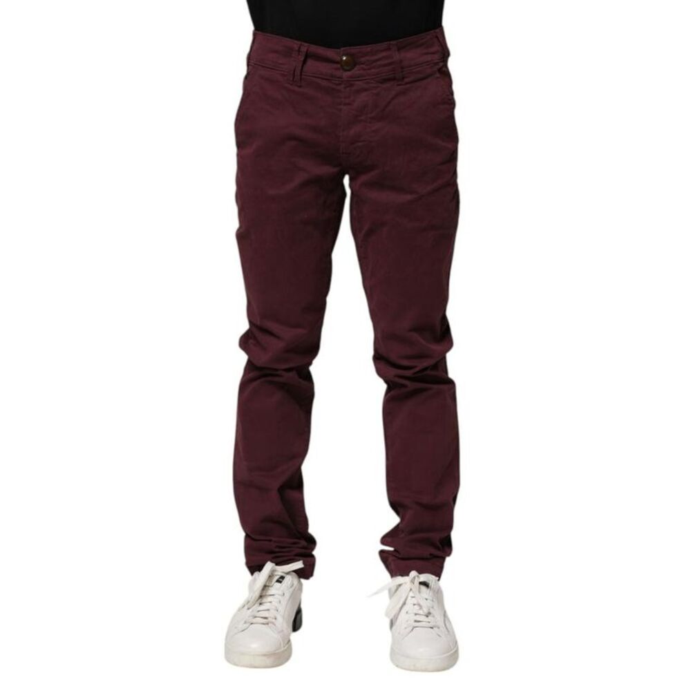 CYCLE Slim Casual Pants Men Maroon Bottoms